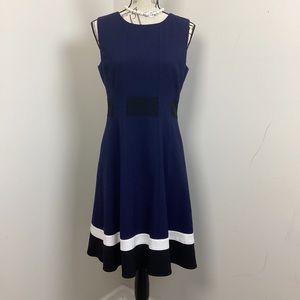 Calvin Klein Women‘s NavyBlue Sleeveless Dress with White Black stripe